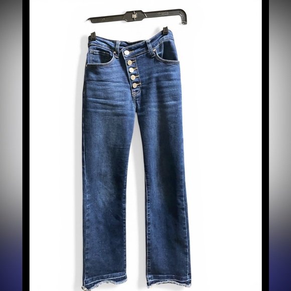 risen Denim - Risen Jeans High Rise Button Fly Straight Leg Raw Hem Size 26 Medium Was